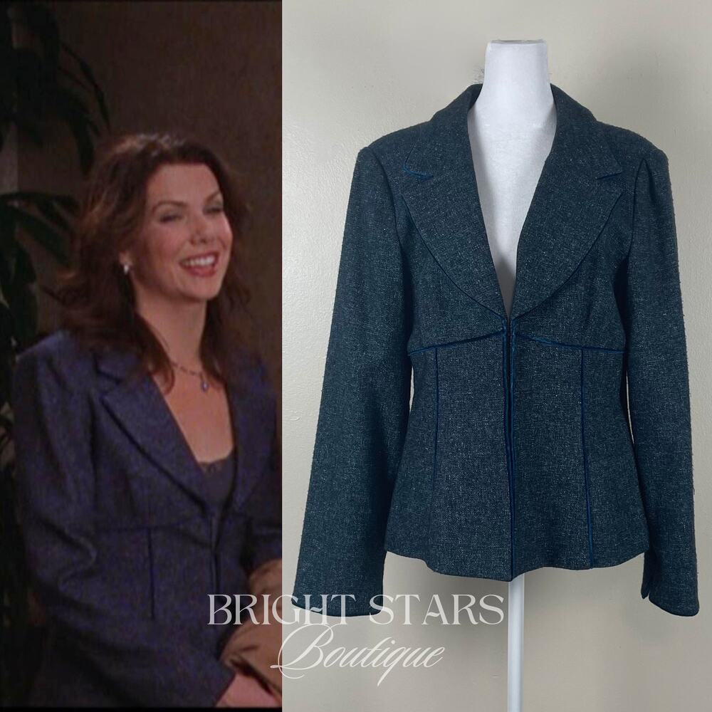 Rare Blue Blazer ASO Lorelai Gilmore Girls Lace Up Back Vintage Office Y2K